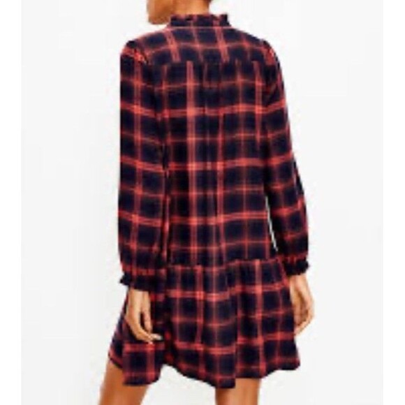 Loft Plaid Drop Waist Shirtdress Dress Flannel Medium Petite MP Academia Preppy - Picture 2 of 14